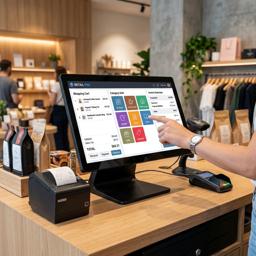 RidgePoS retail checkout register terminal mockup